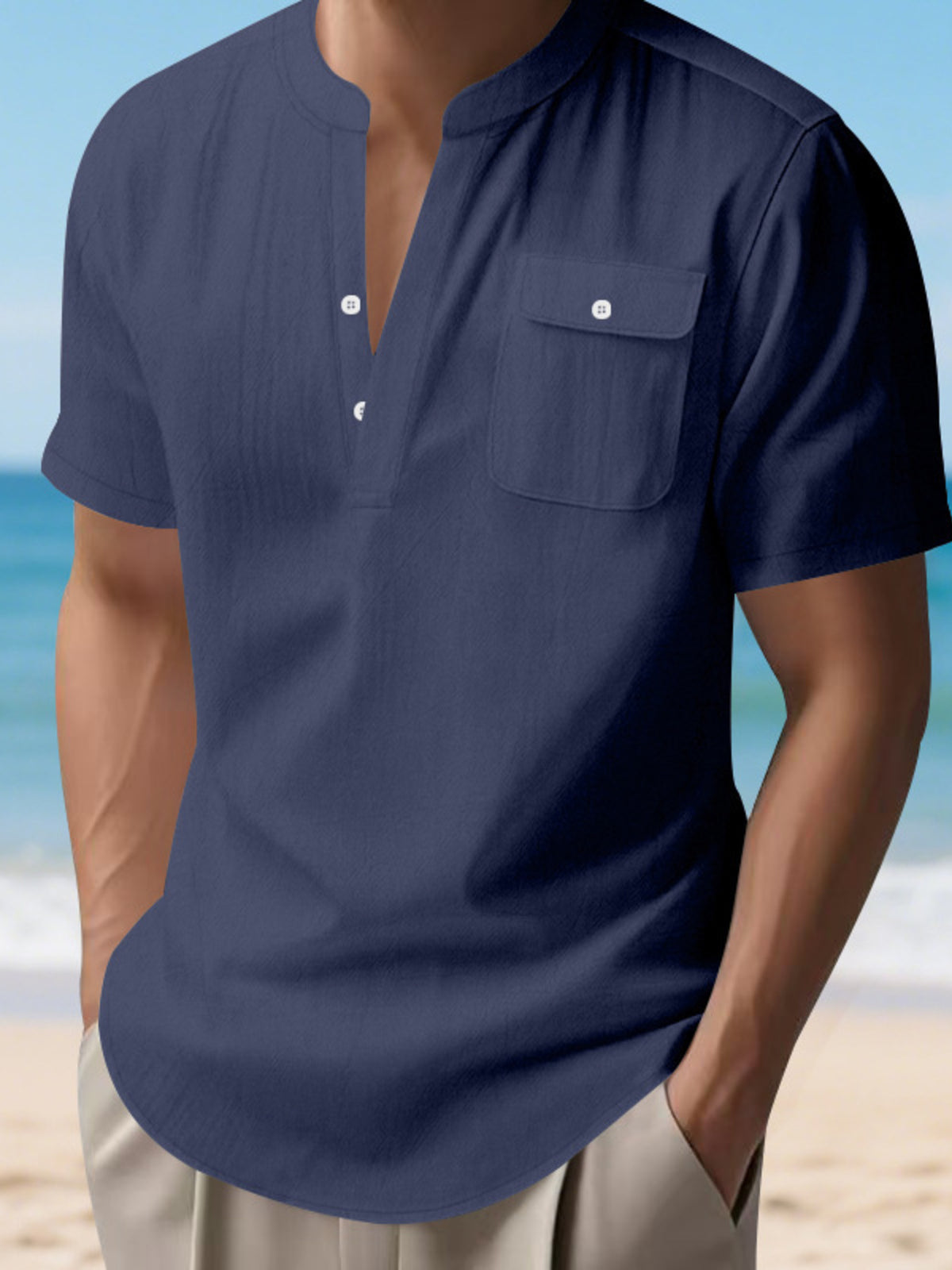Pocket short-sleeve shirt – navy blue
