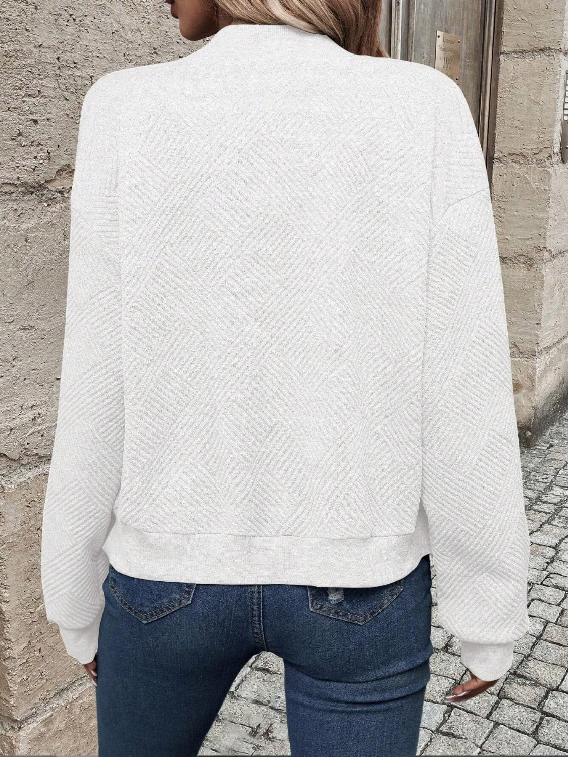 Textured zip up long sleeve jacket