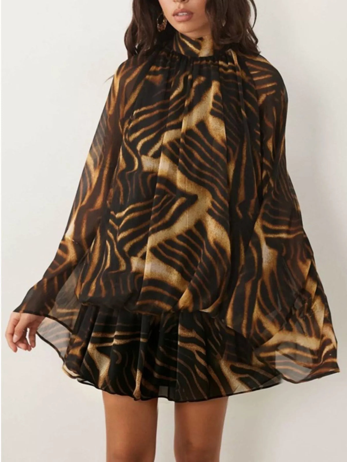 Tie-back flare-sleeve mini dress