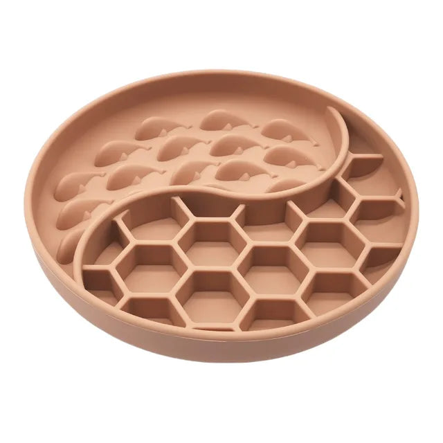 High Temperature Resistant Silicone Dog Food Bowl New Product 2-partition Slow Food Honeycomb Silicone Dog Bowl