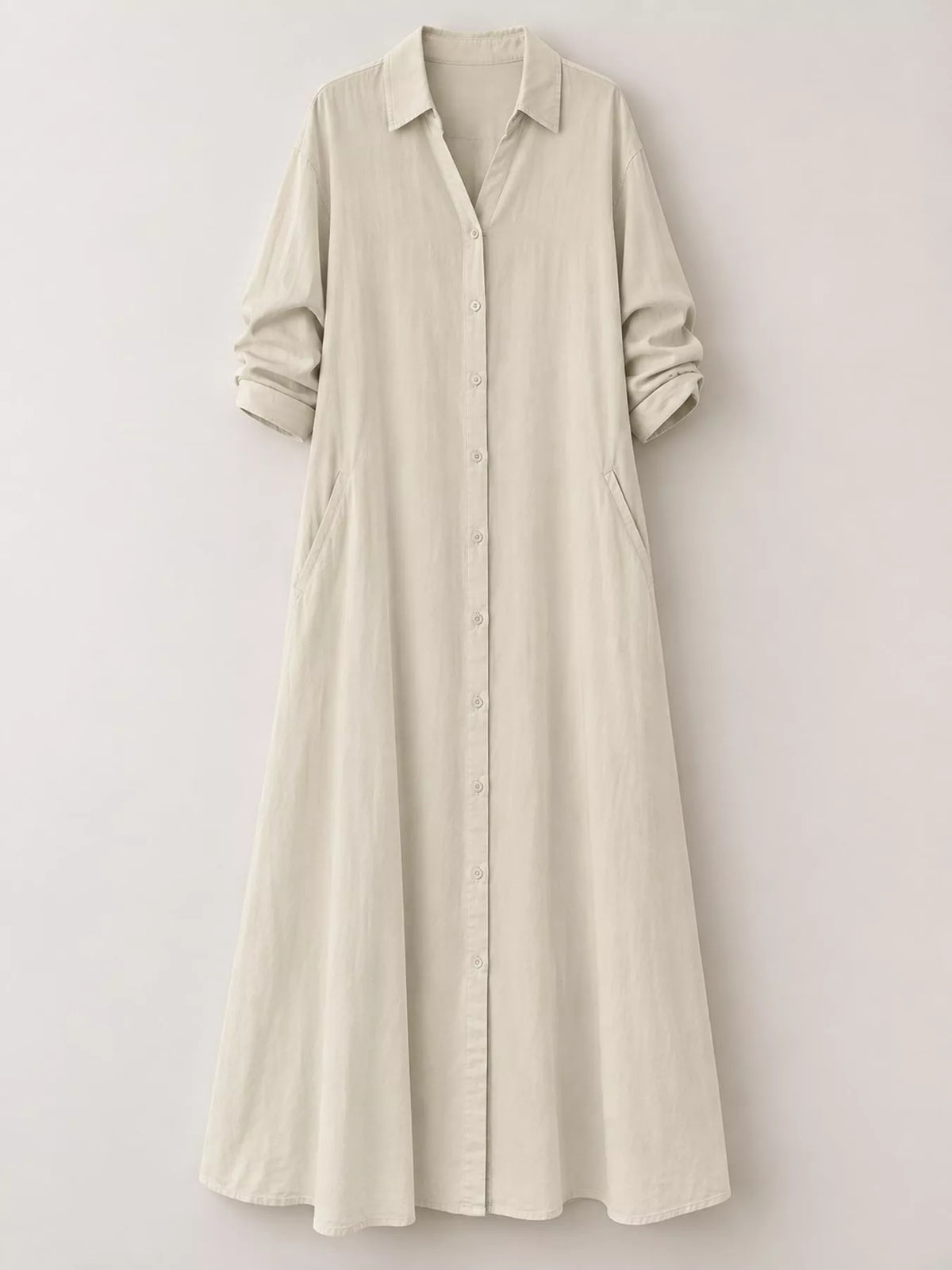 Button front long sleeve maxi shirt dress
