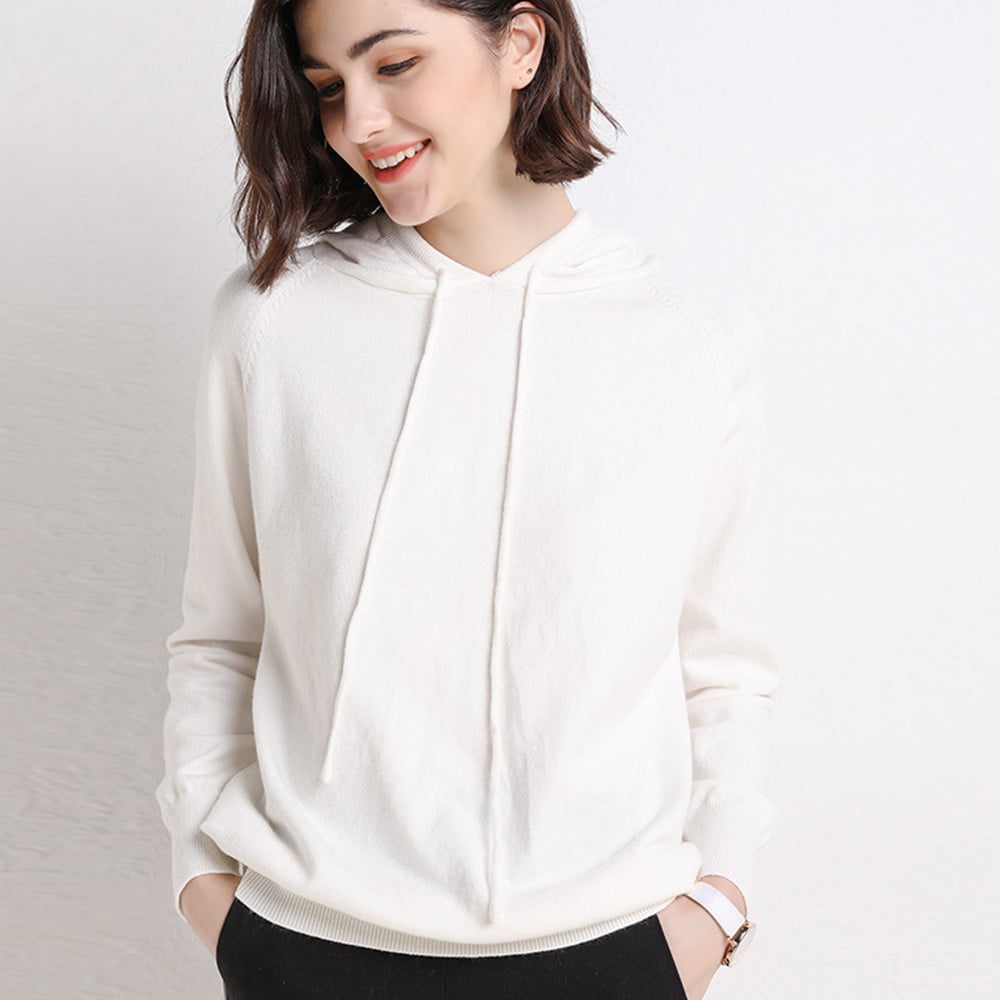 Hooded fine-knit sweater