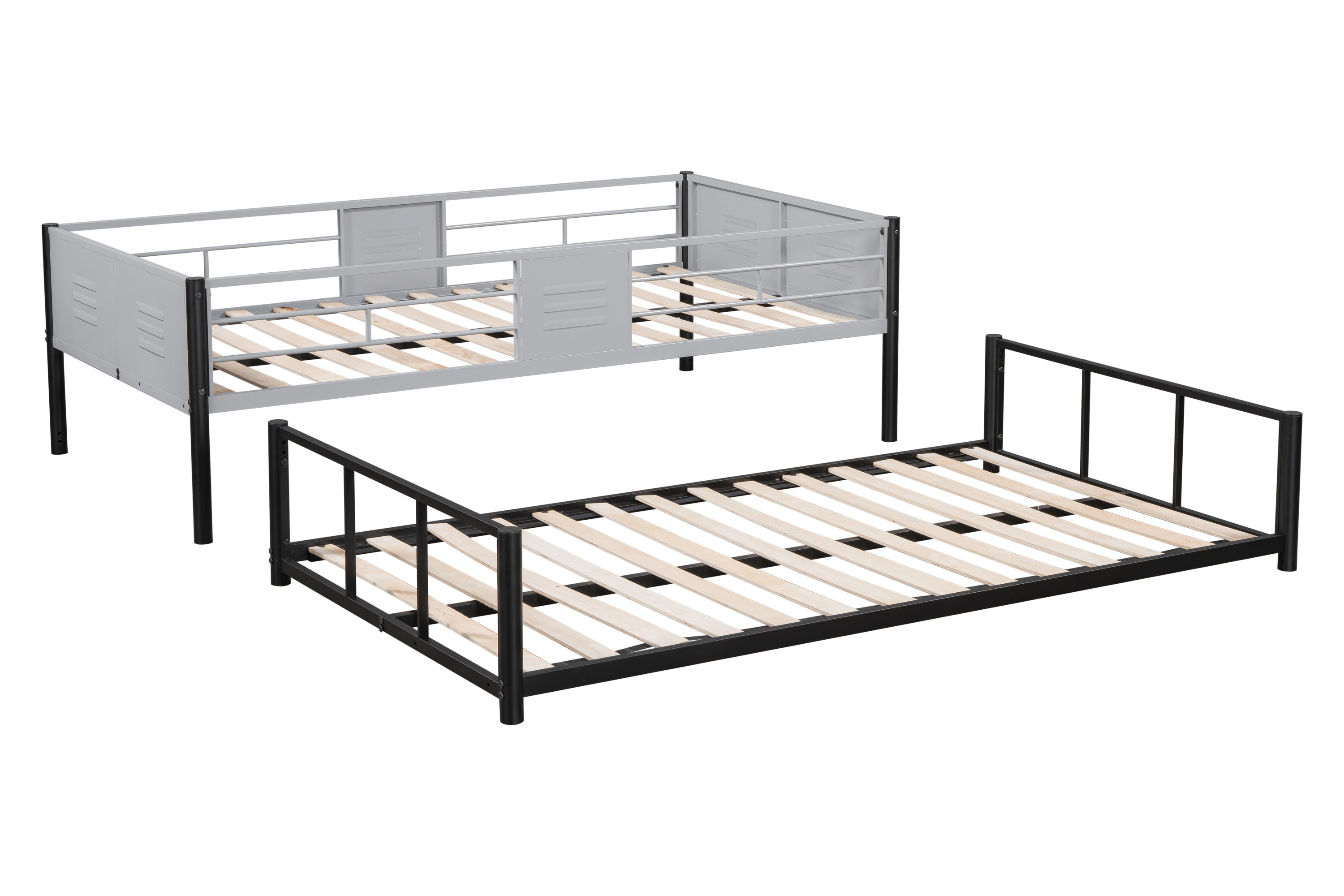 Metal twin bed with ventilation panel for noise reduction/safety guardrail/flexible space support/triple bed/CPC Certified