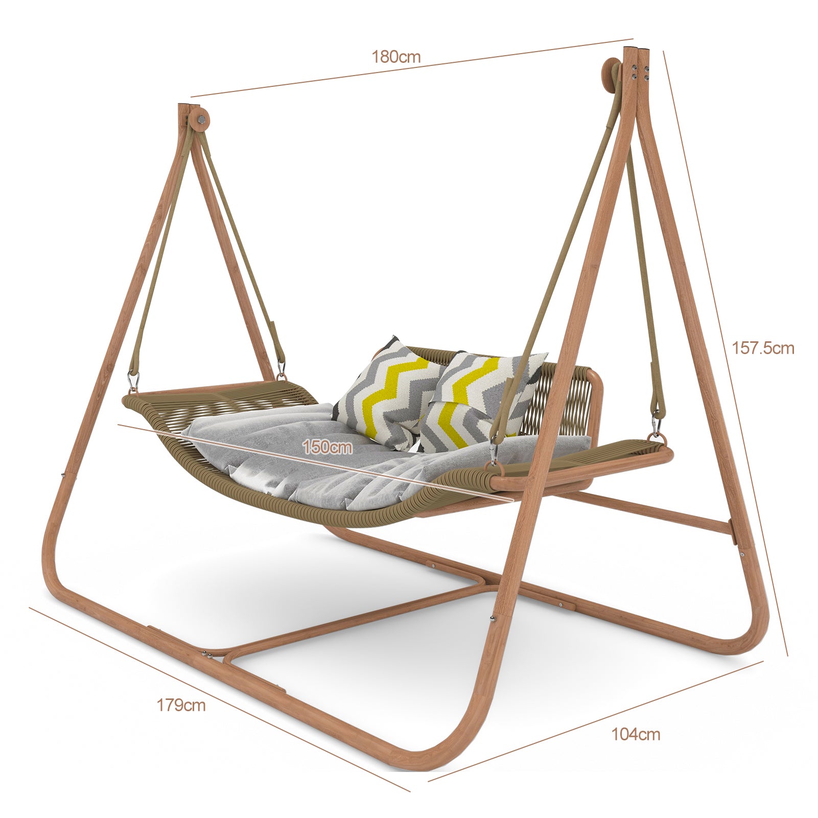 Hammock Swing Chair with Stand for Indoor Outdoor Anti-Rust Wood-Colored Frame 570 lbs Capacity