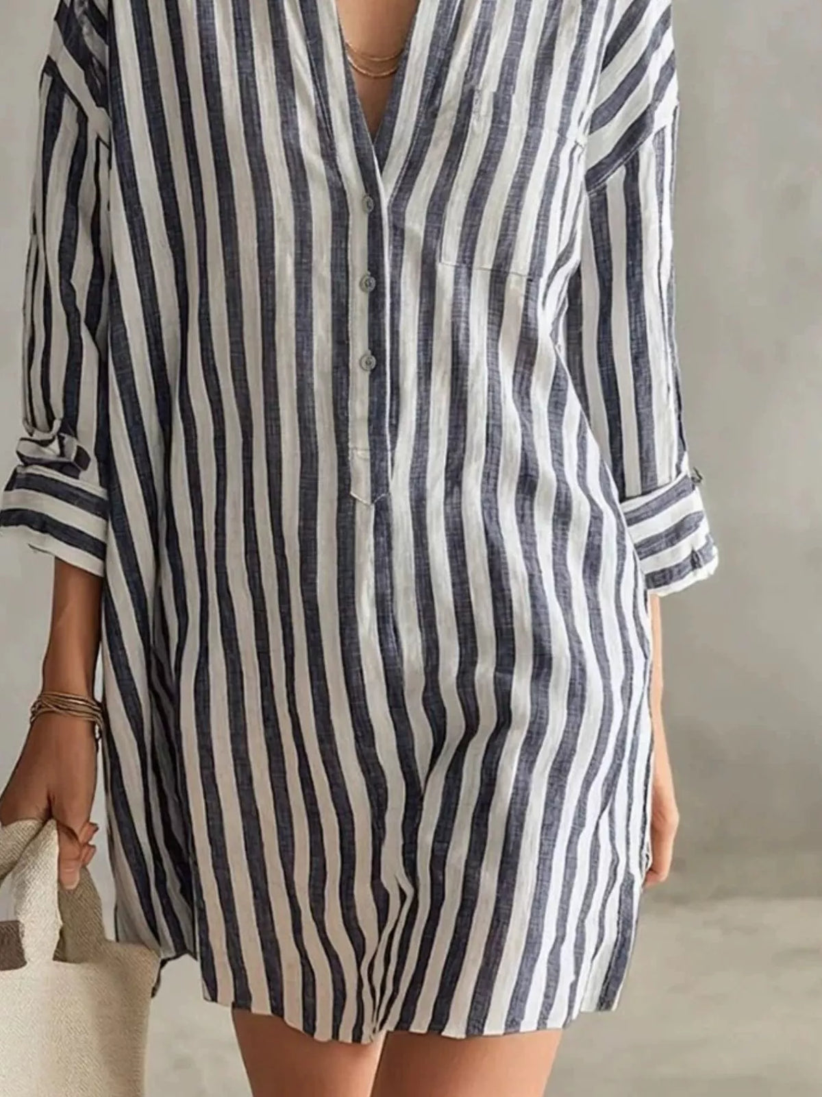 Striped mini shirt dress