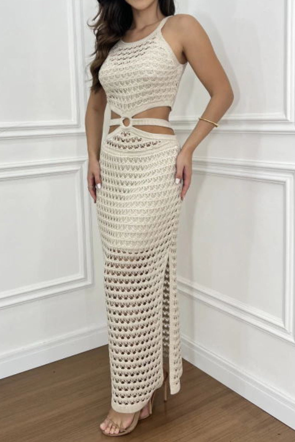 Cutout sweater dress – beige