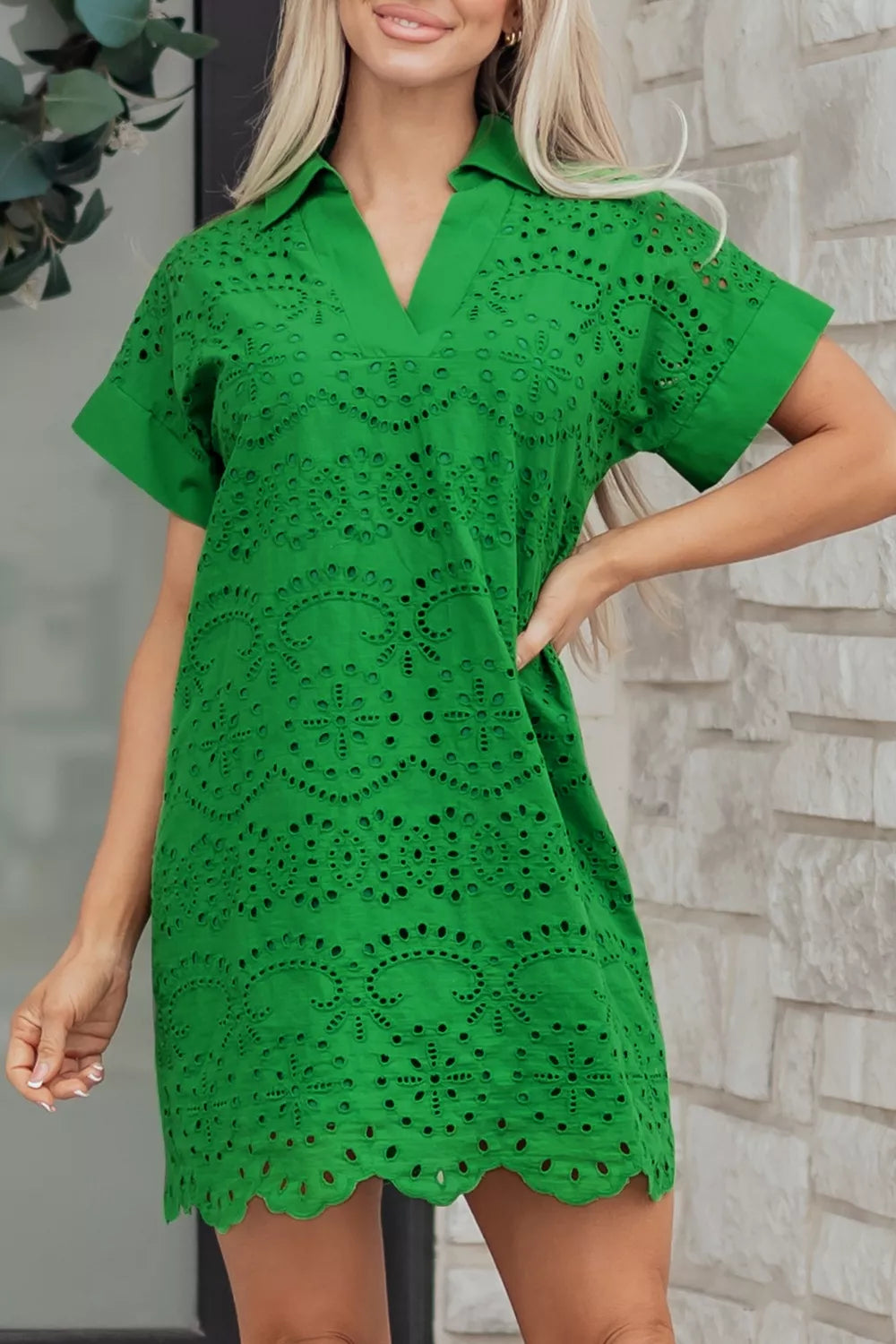 Eyelet collared dress, Green