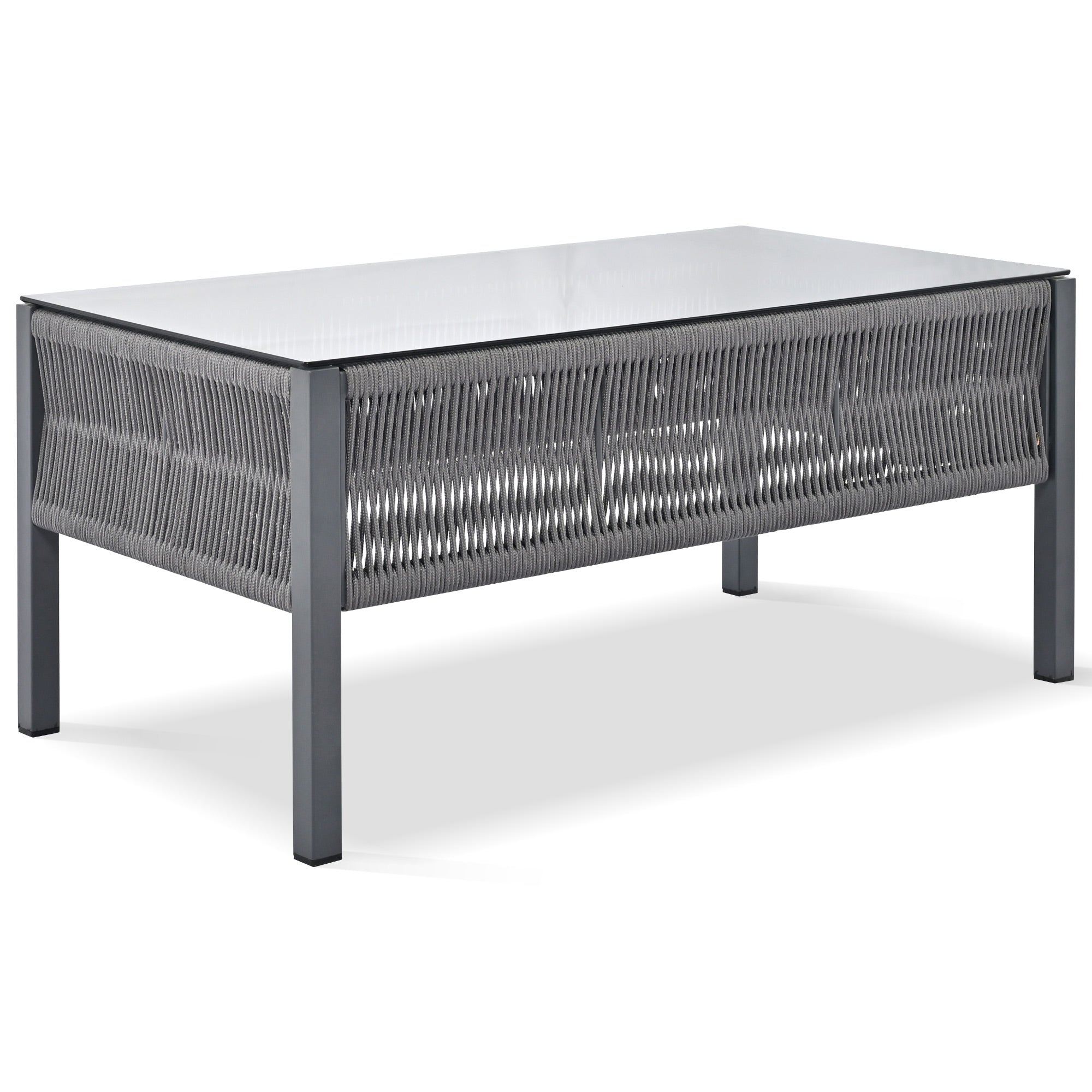 Outdoor Furniture with Tempered Glass Table Deep Seating with Thick Cushion for Backyard Porch Balcony (Grey)