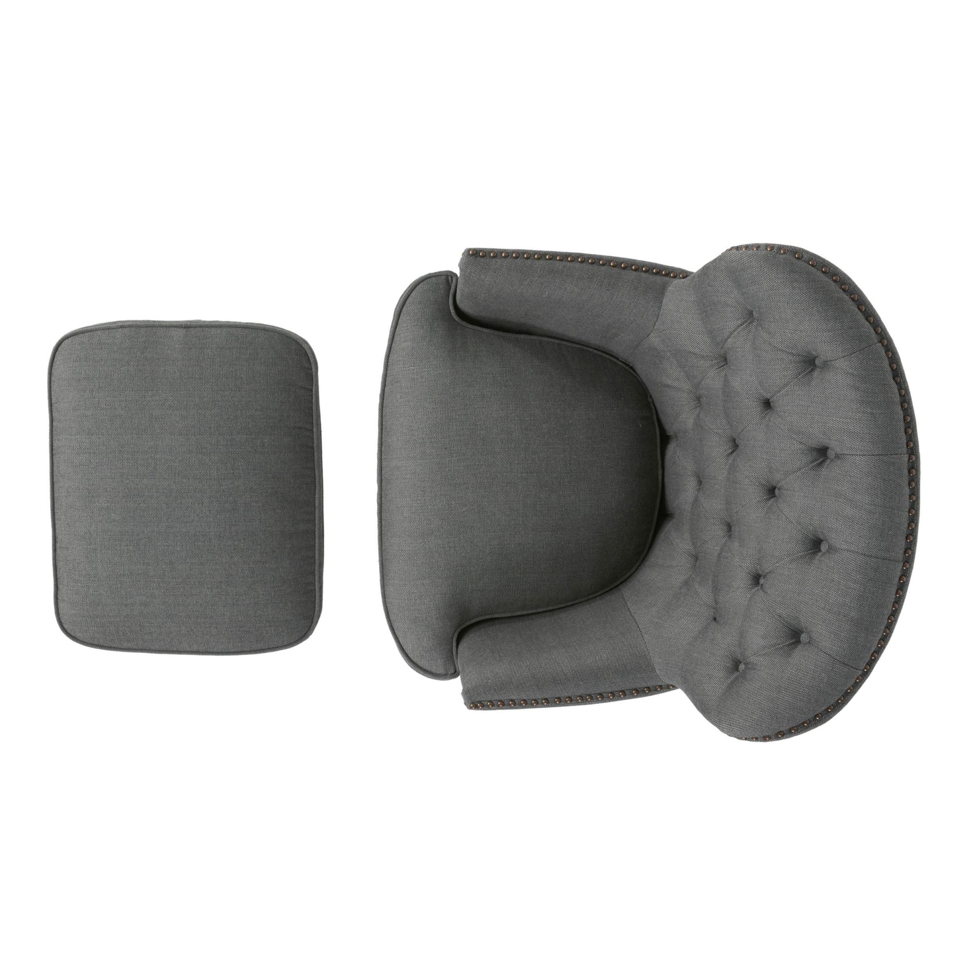 Modern grey fabric club chair and Ottoman set, stylish cushioned armchair, paired with Ottoman style