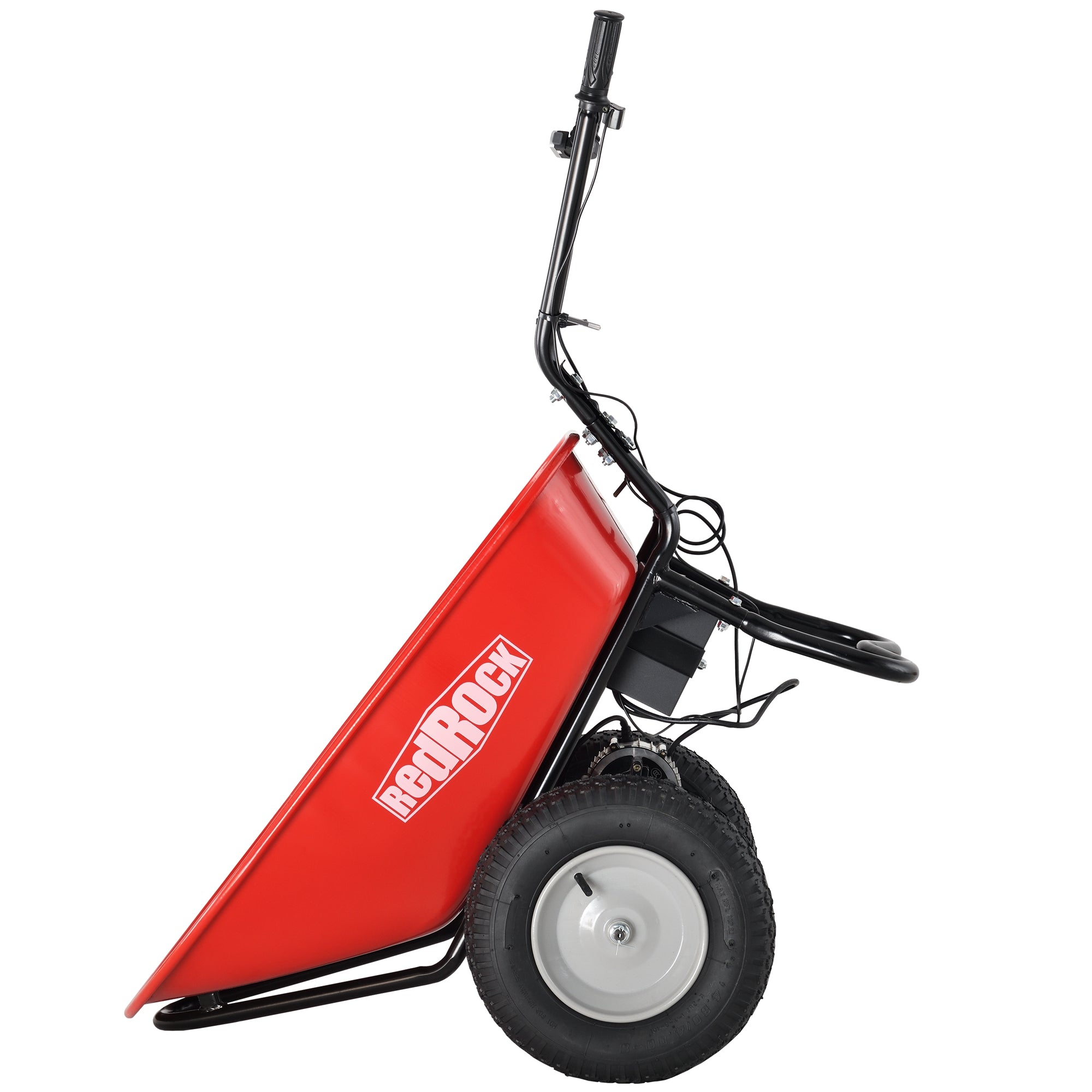 Red Rock Wheelbarrow Utility Cart Electric Powered AGM Battery 330lbs (150kgs) Max Capacity Barrel Dump Material Debris Hauler