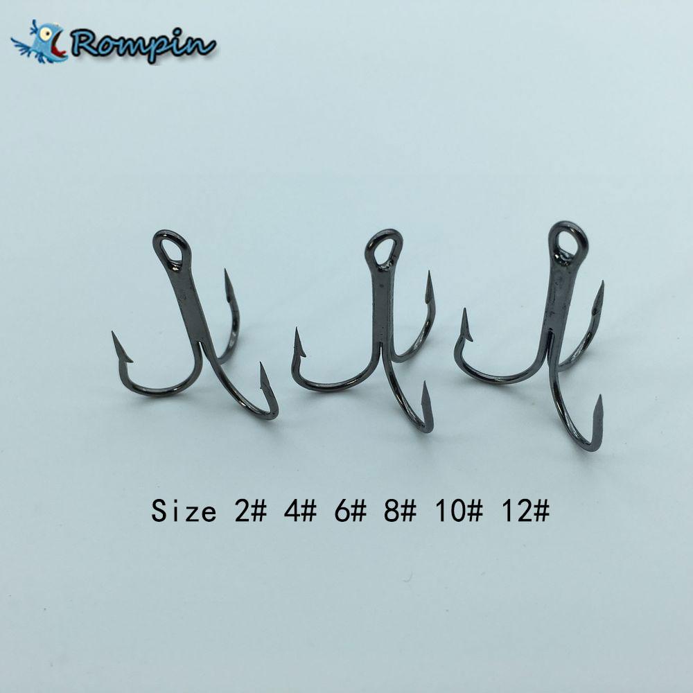 Rompin 20pc/lot 2/4/6/8/10# Fishing Hook High Carbon Steel Treble  Black