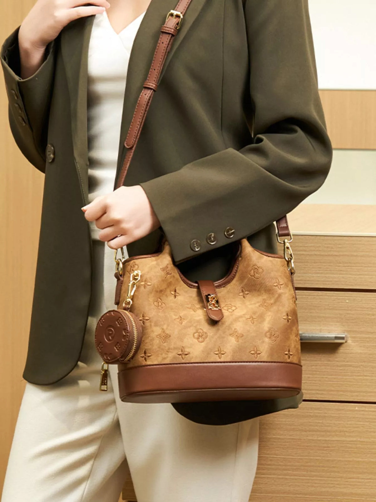 Embossed crossbody with coin pouch