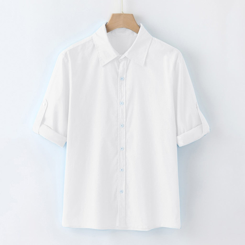 Relaxed spread collar shirt, White, flat