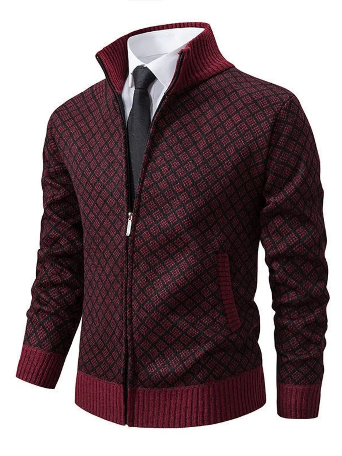 Geometric patterned full-zip cardigan