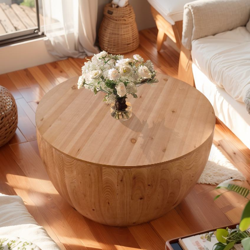 31.50"Vintage Style Bucket Shaped Coffee Table for Office, Dining Room and Living Room