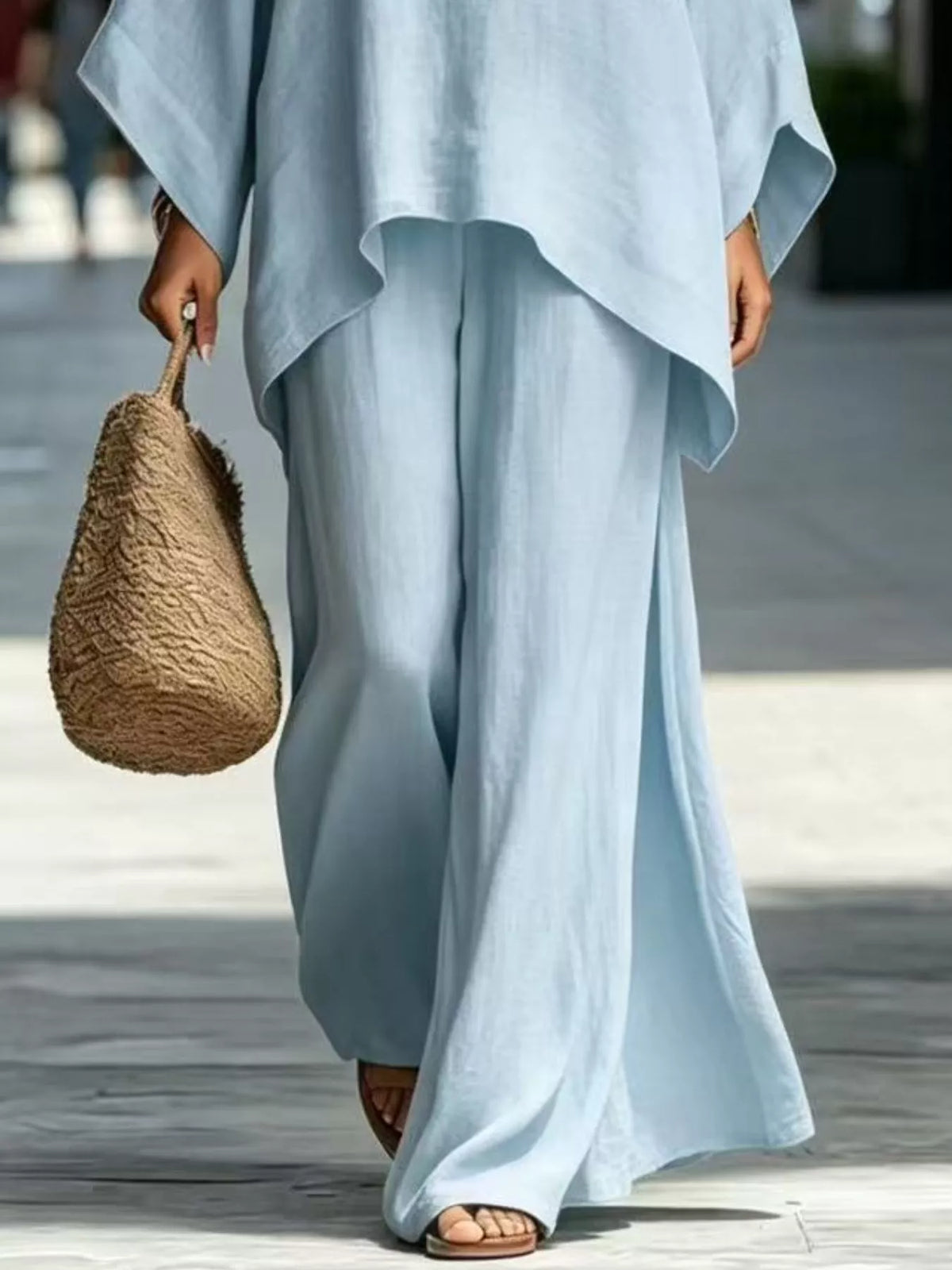 Batwing sleeve top and wide-leg pants set