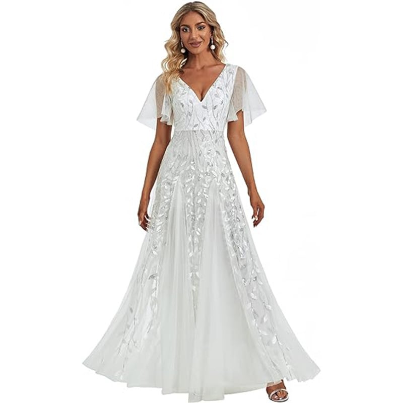 Flutter-sleeve sequin gown