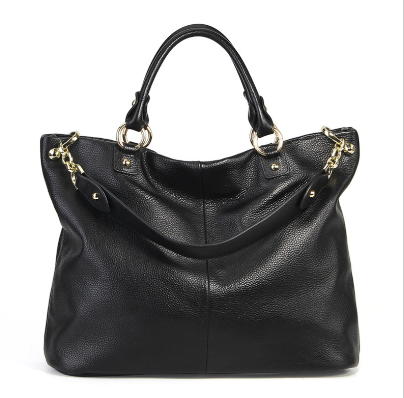 Slouchy leather top handle tote, Black, front