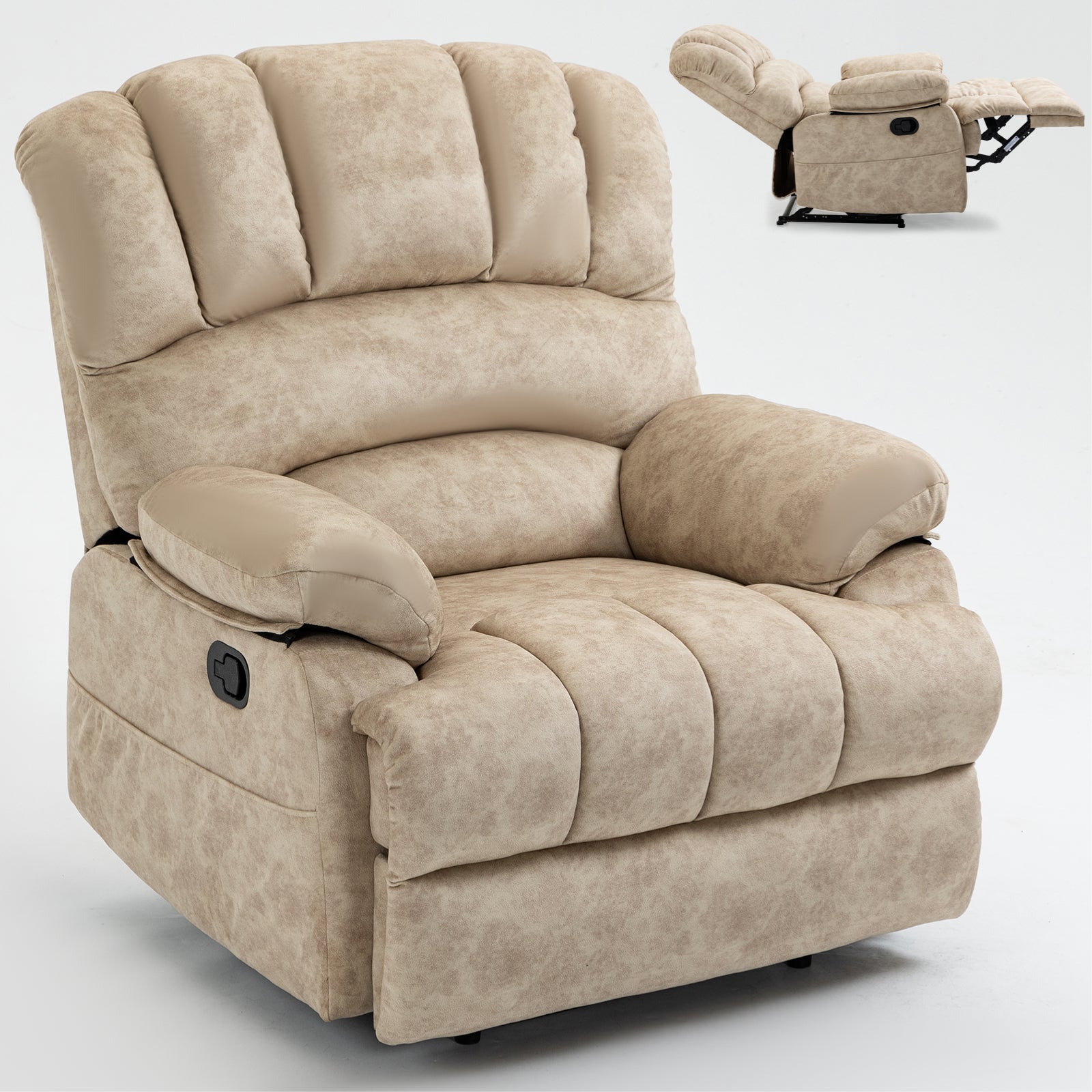 Large Manual Recliner Chair in Fabric for Living Room, Beige