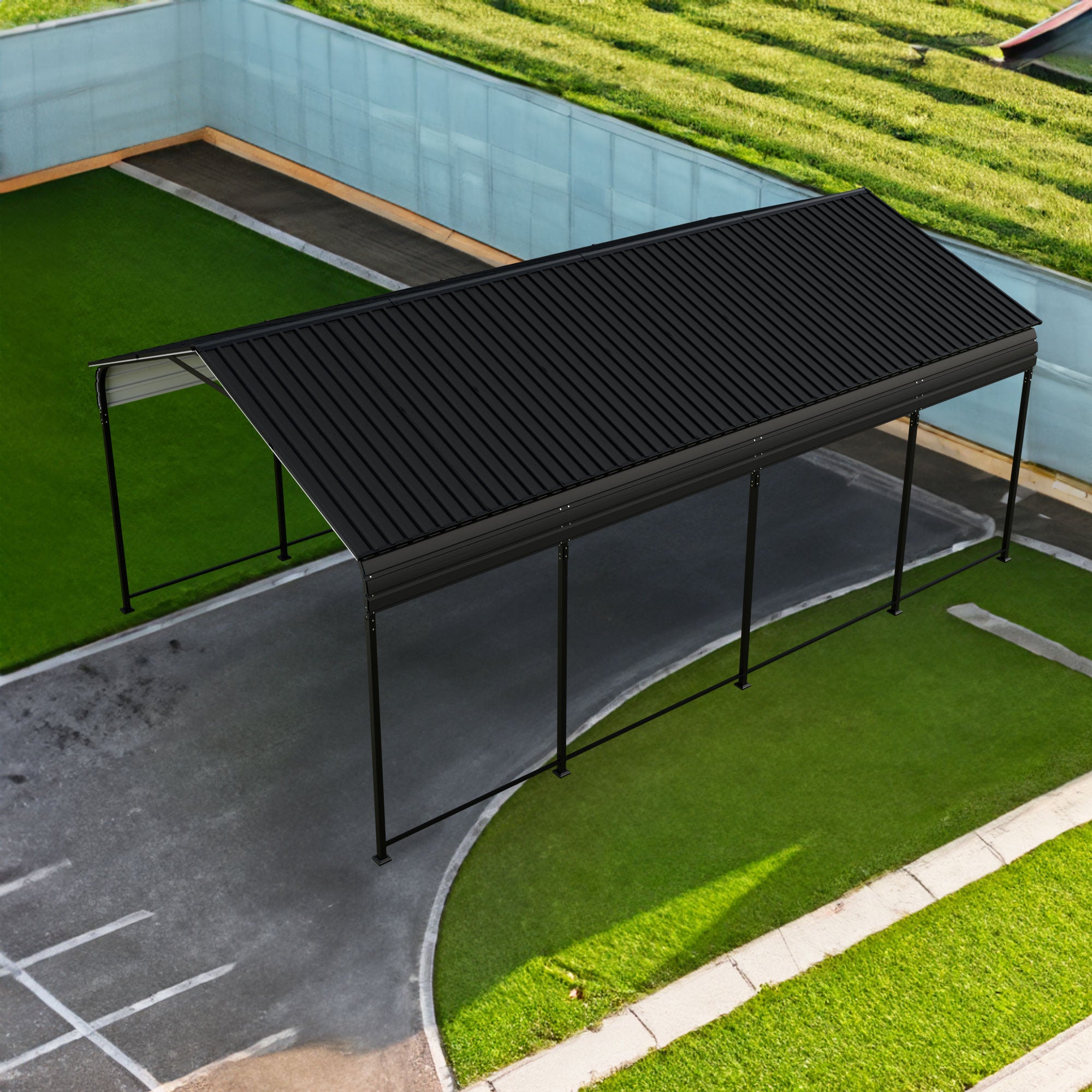 Carport 12x20 FT Heavy Duty Carport CanopyUpdated Frame Structure Galvanized Steel Roof and Enhanced BaseMetal dark Grey