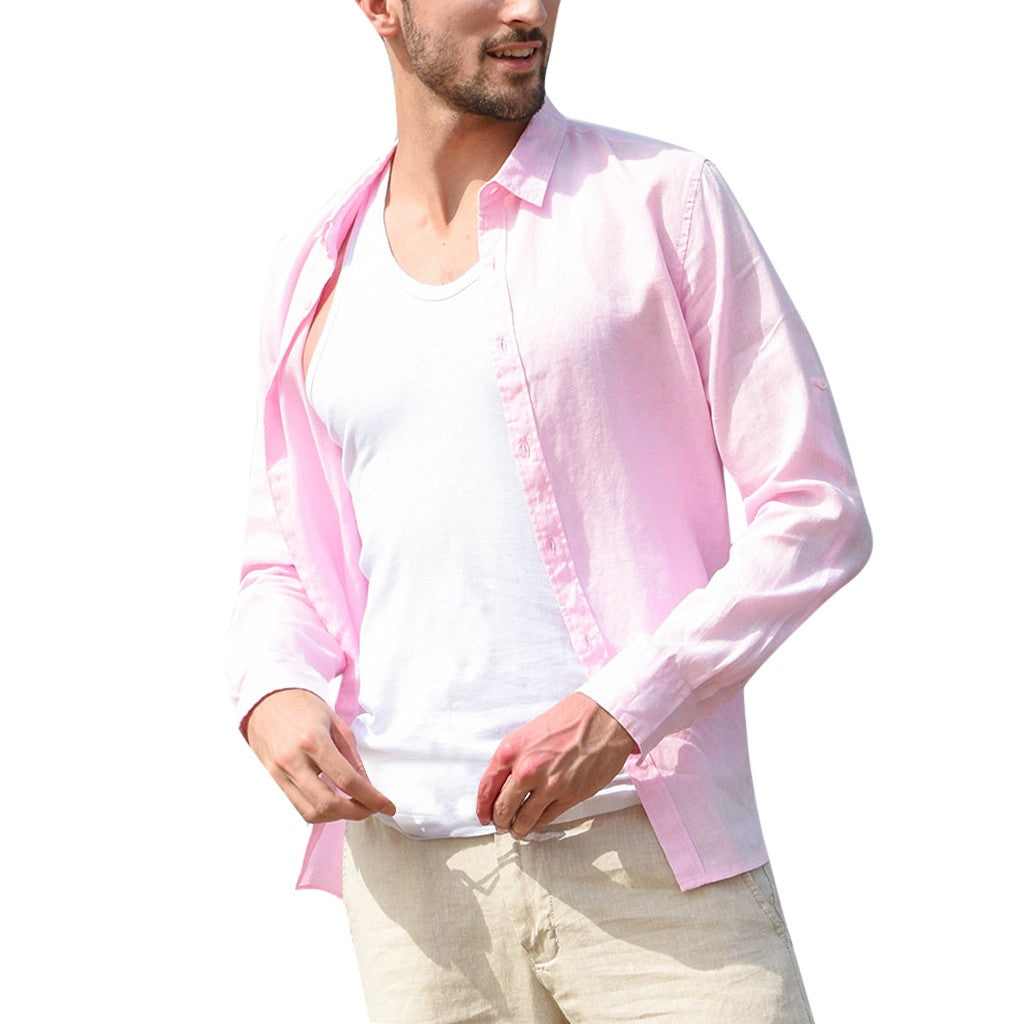 Relaxed spread collar shirt, Pink, front