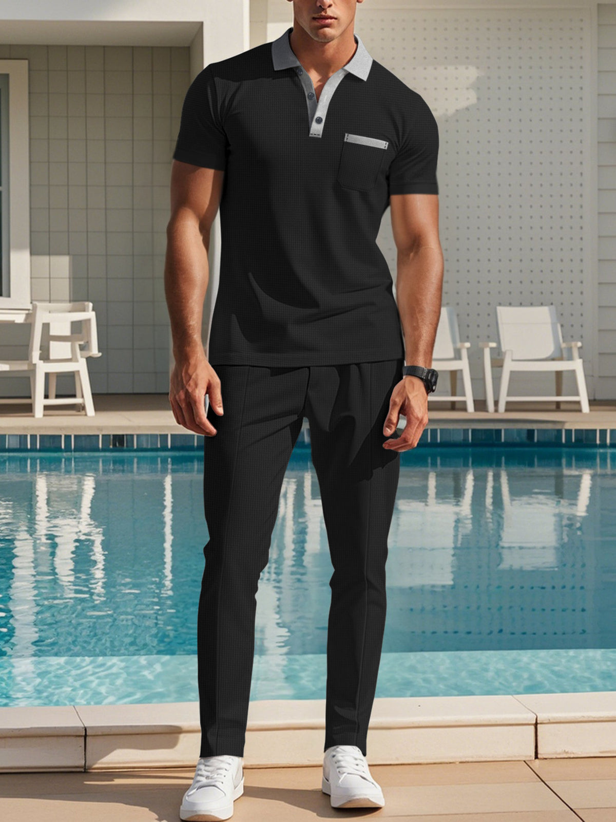 Polo and pants set – black