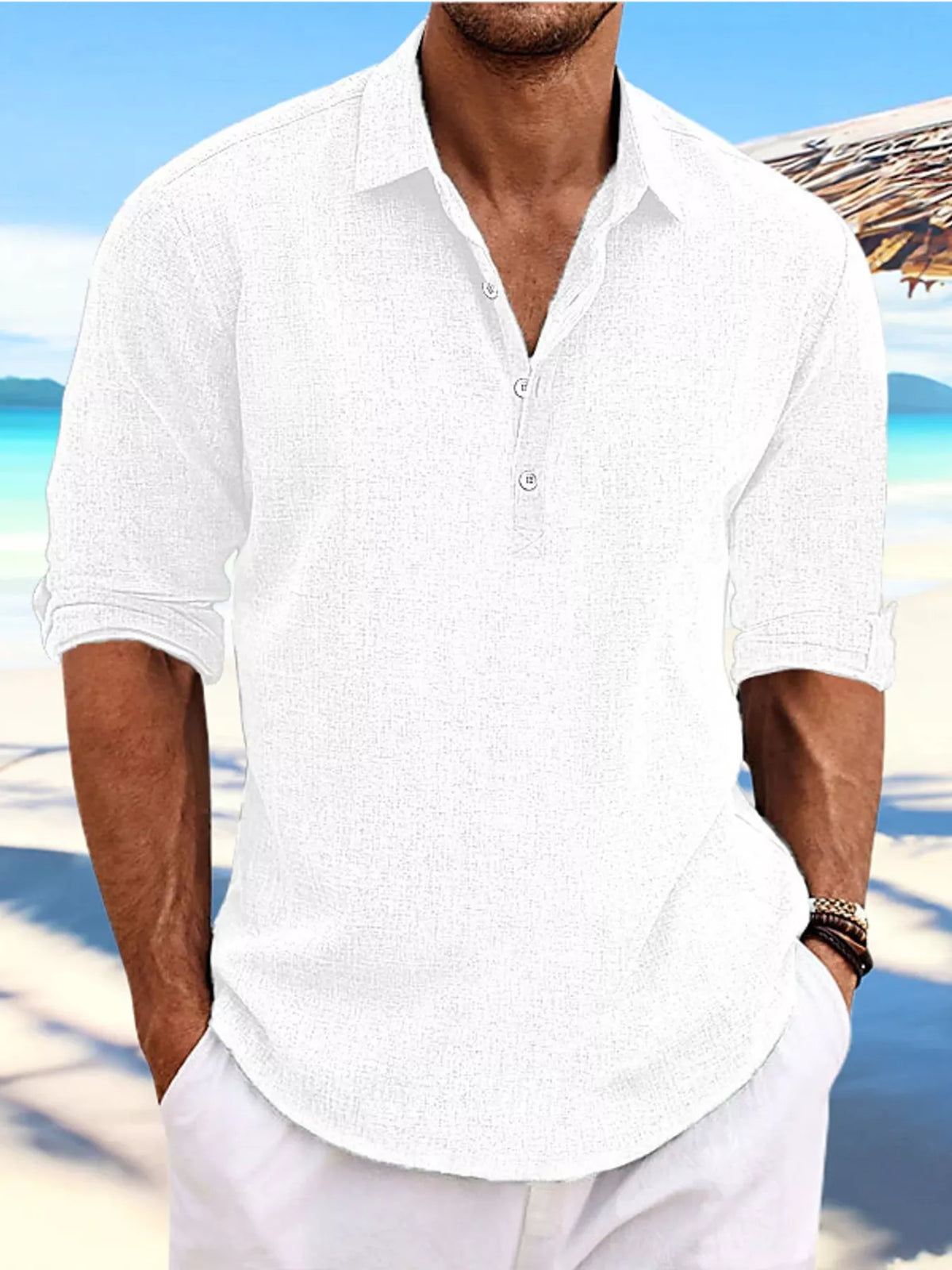 Casual half button shirt, White