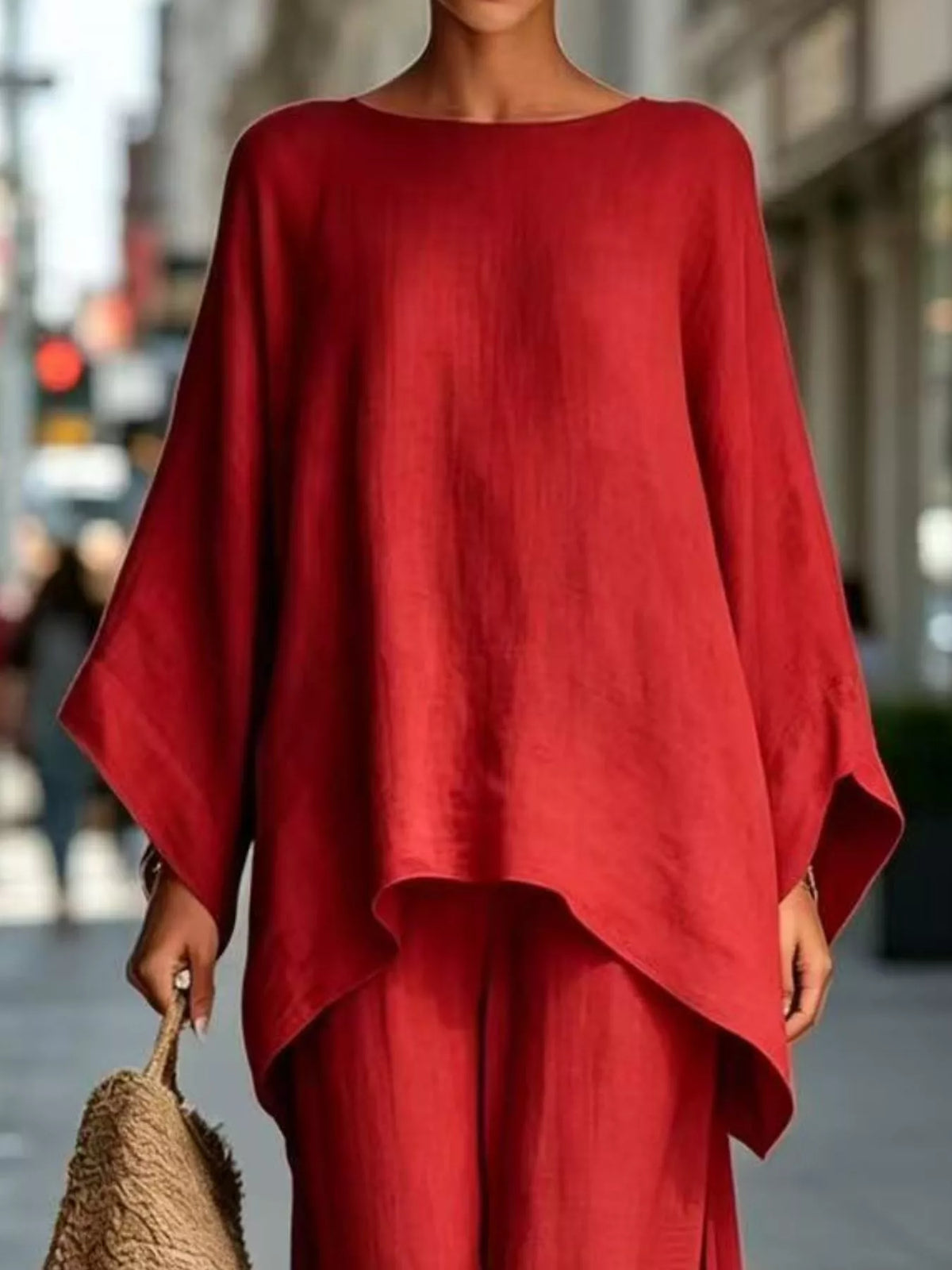 Batwing sleeve top and wide-leg pants set