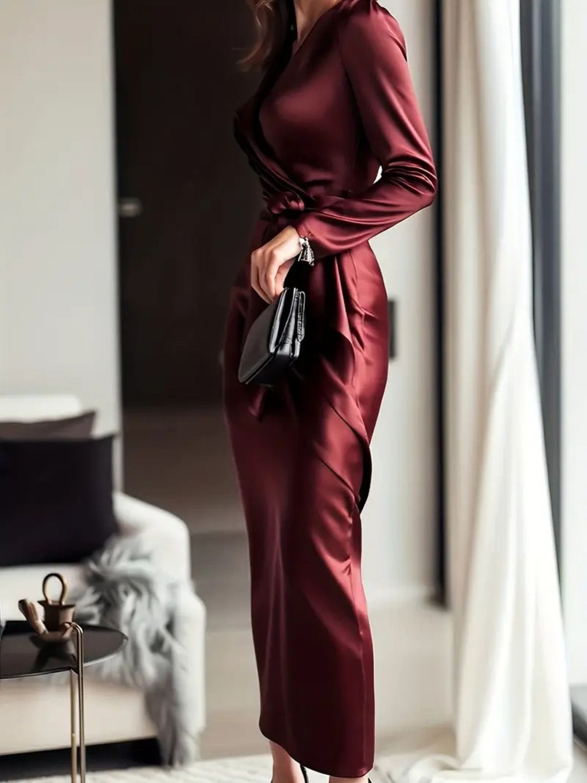 Satin tie-waist dress