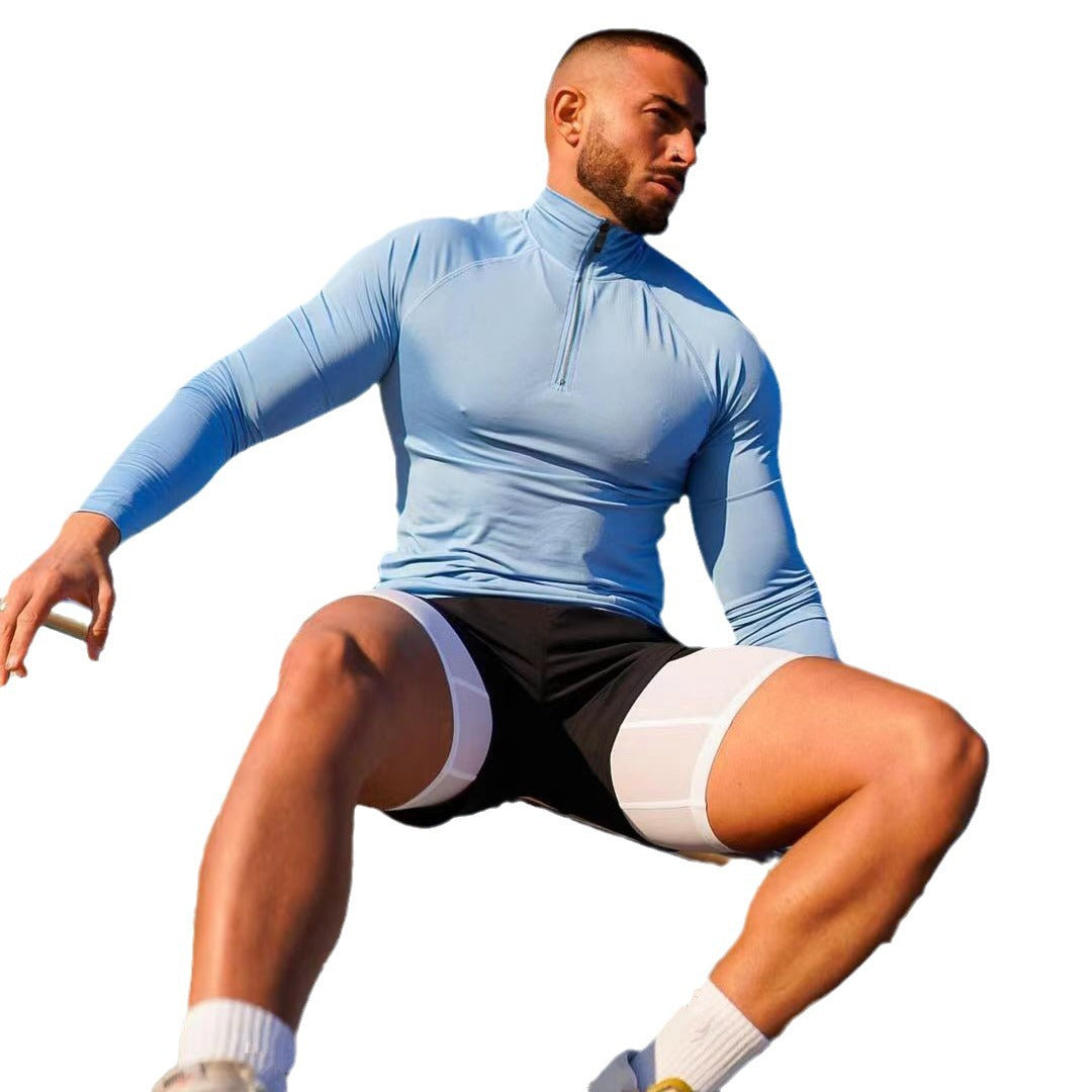 Half zip training top, Light Blue, front