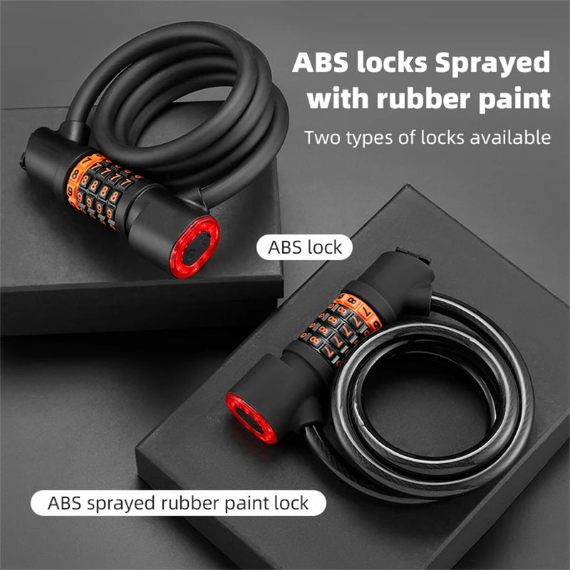 1.2M/1.8M Bike Lock Anti-theft 5 Digit Combination Password Security Lock With LED Light MTB Road Bike Steel Cable Bicycle Lock