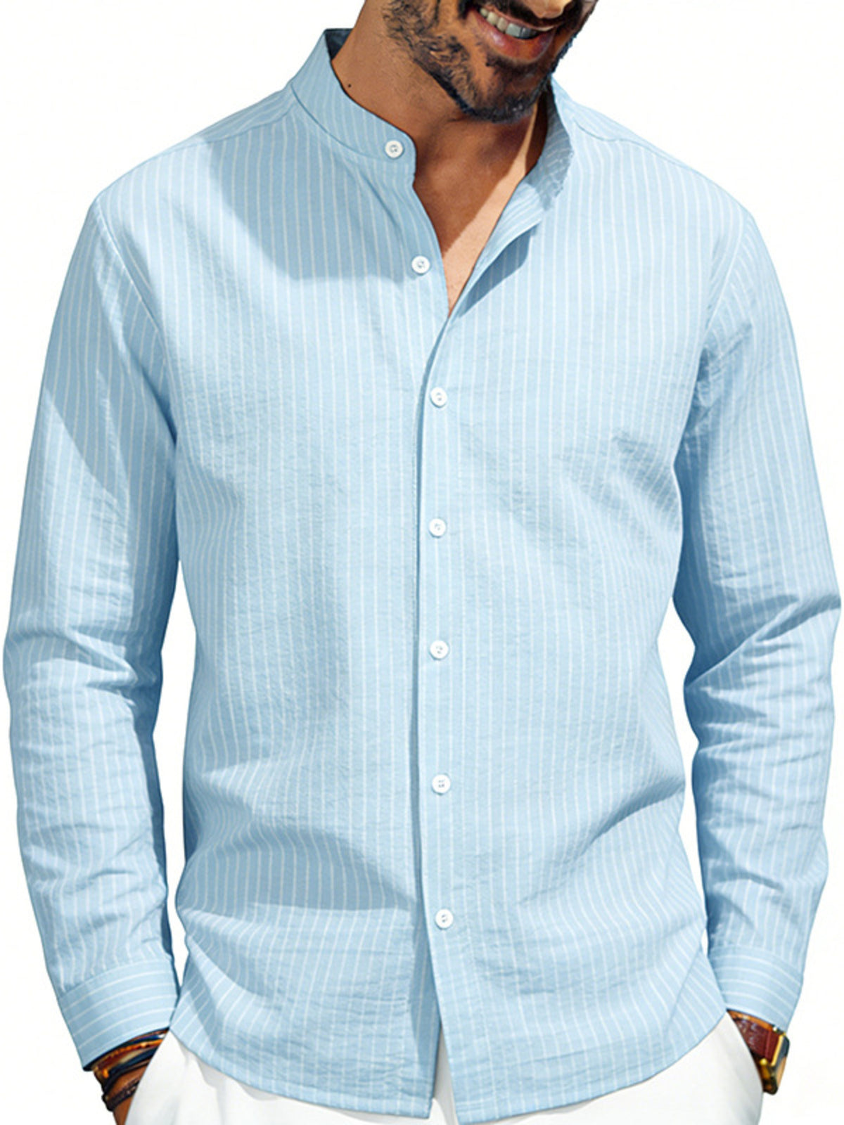 Striped long-sleeve shirt – light blue