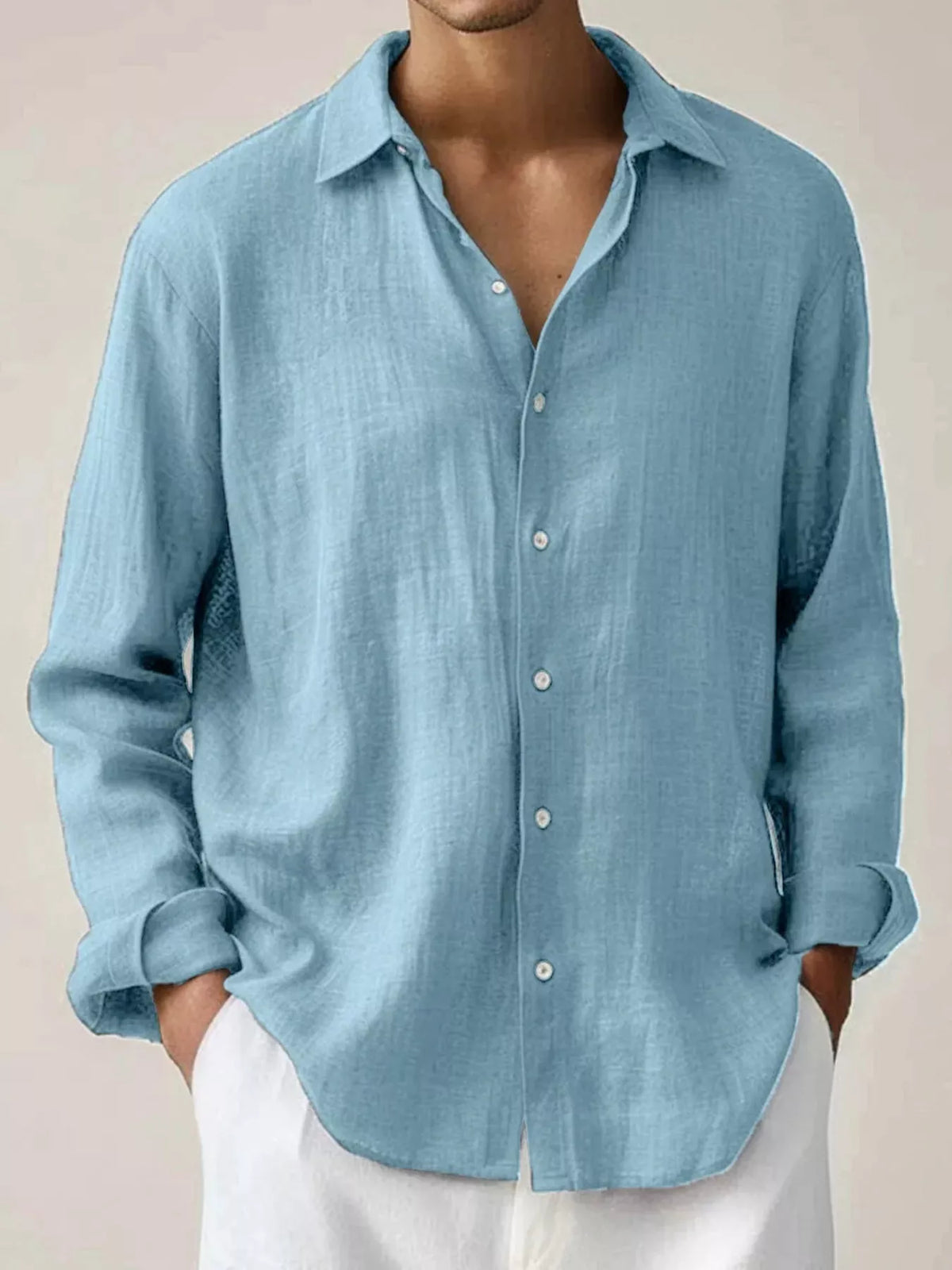 Cotton button-up shirt – pastel blue