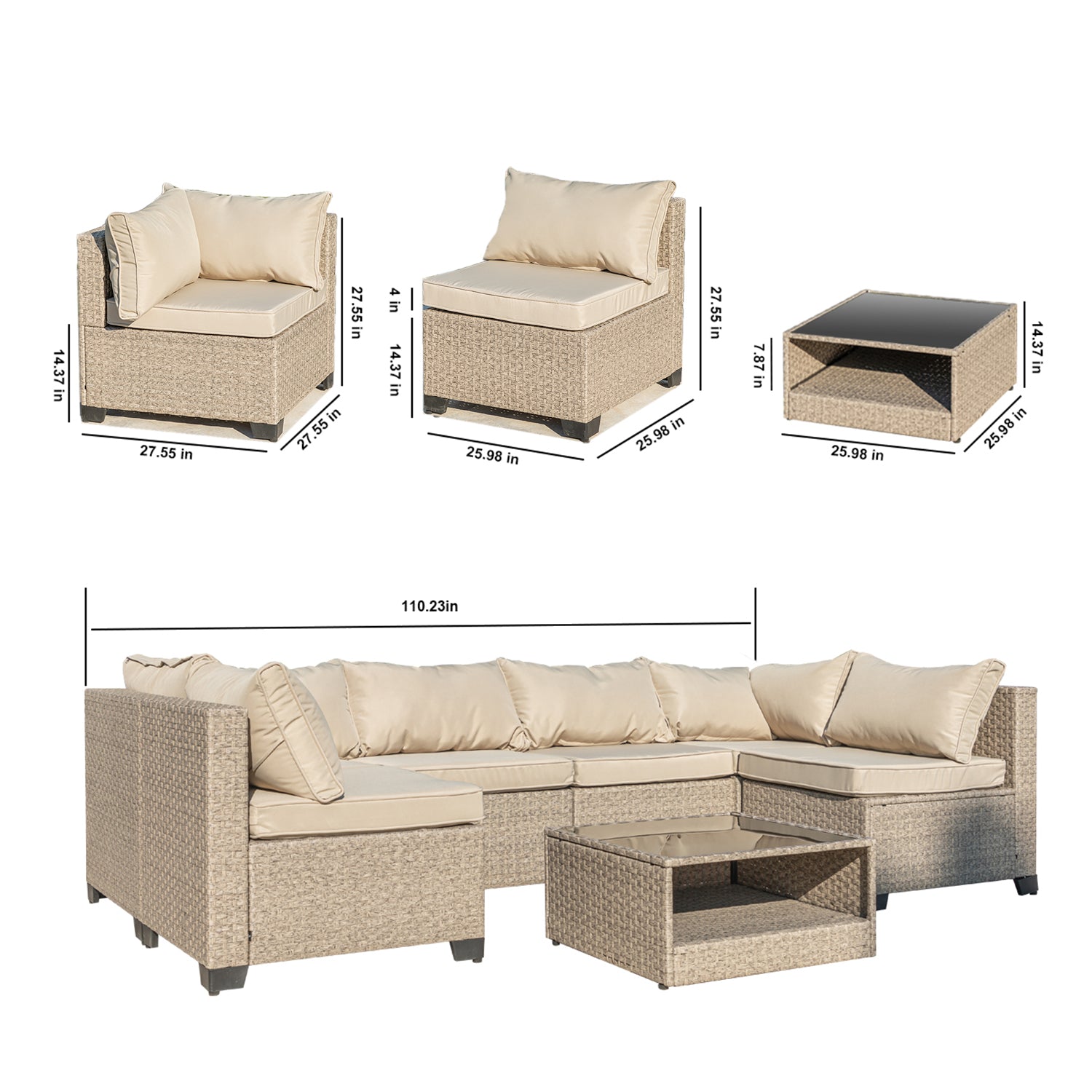 7-Piece Patio Furniture Set  All-Weather Boho Outdoor Conversation Set Sectional Sofa