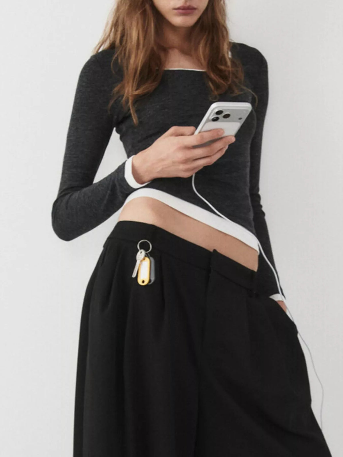 Layered look long-sleeve slim-fit T-shirt