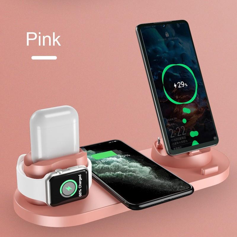 6 in 1 Wireless Charger Dock Station for iPhone/Android/Type-C USB Phones 10W Qi Fast Charging For Apple Watch AirPods Pro