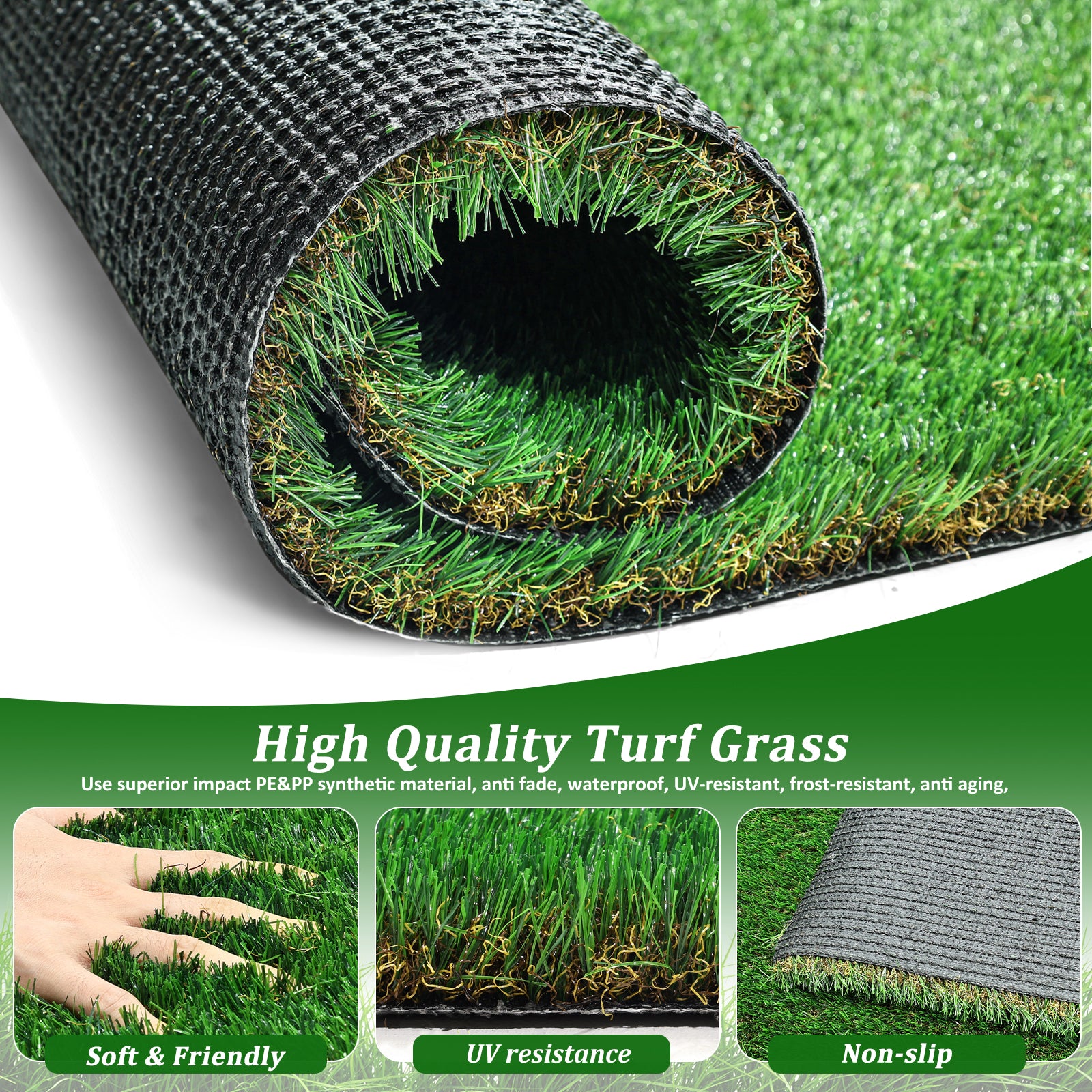 4FTX6FT outdoor artificial grass running blanket, thick and realistic fake grass roll with a pile height of 1.38 inches