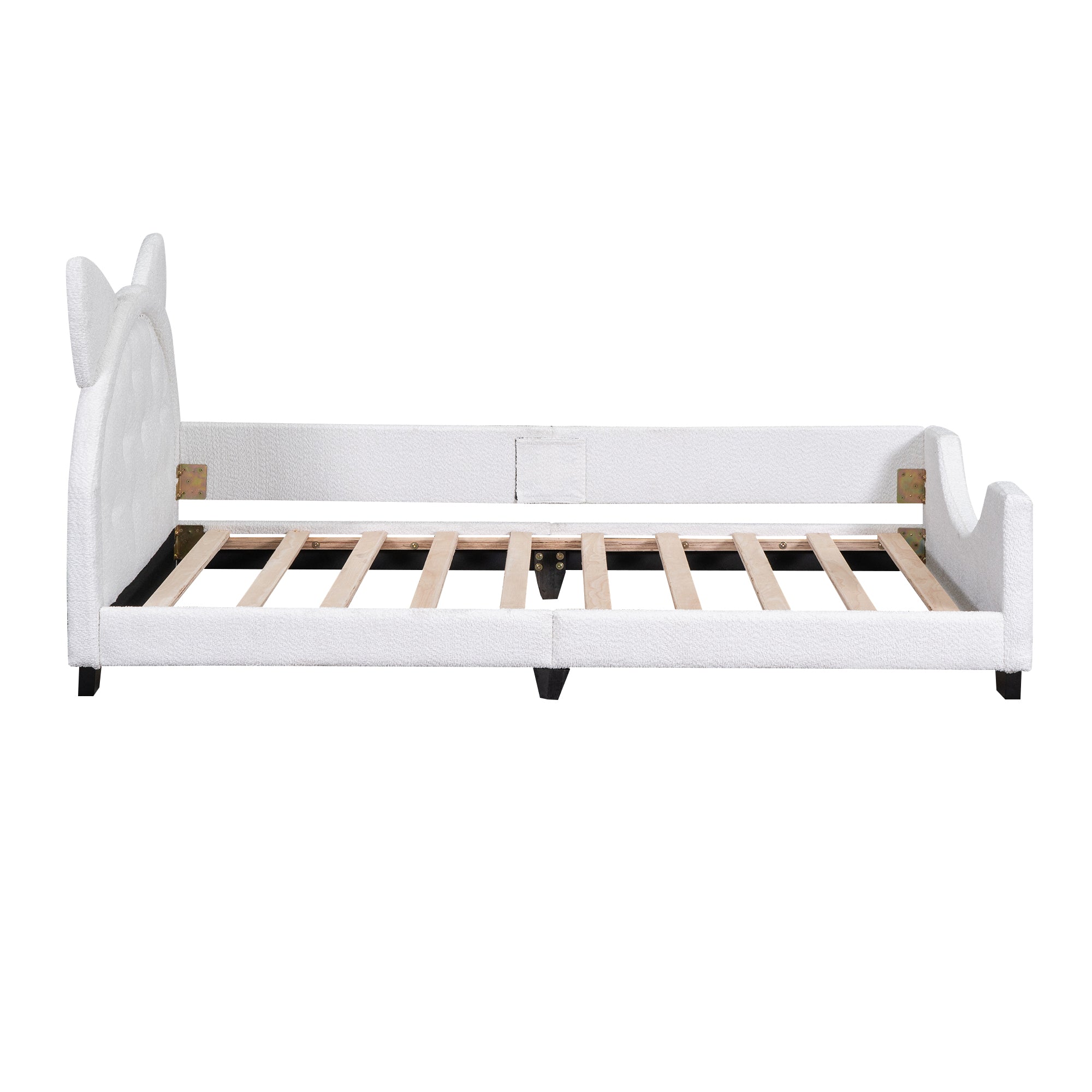 Teddy Fleece Twin Size Upholstered Daybed with Carton Ears Shaped Headboard  White