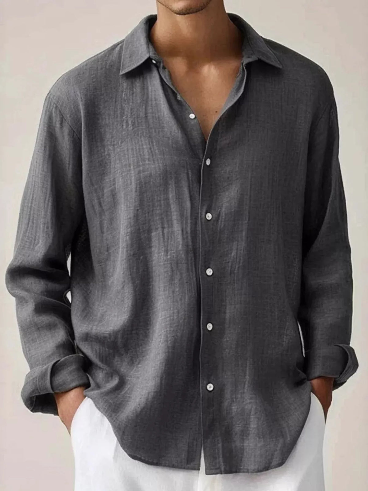 Cotton button-up shirt – dark gray