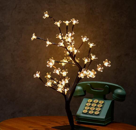 LED Crystal Cherry Blossom Tree Light Night Lights Table Lamp Christmas Fairy Wedding Decoration Lighting Luminarias de mesa