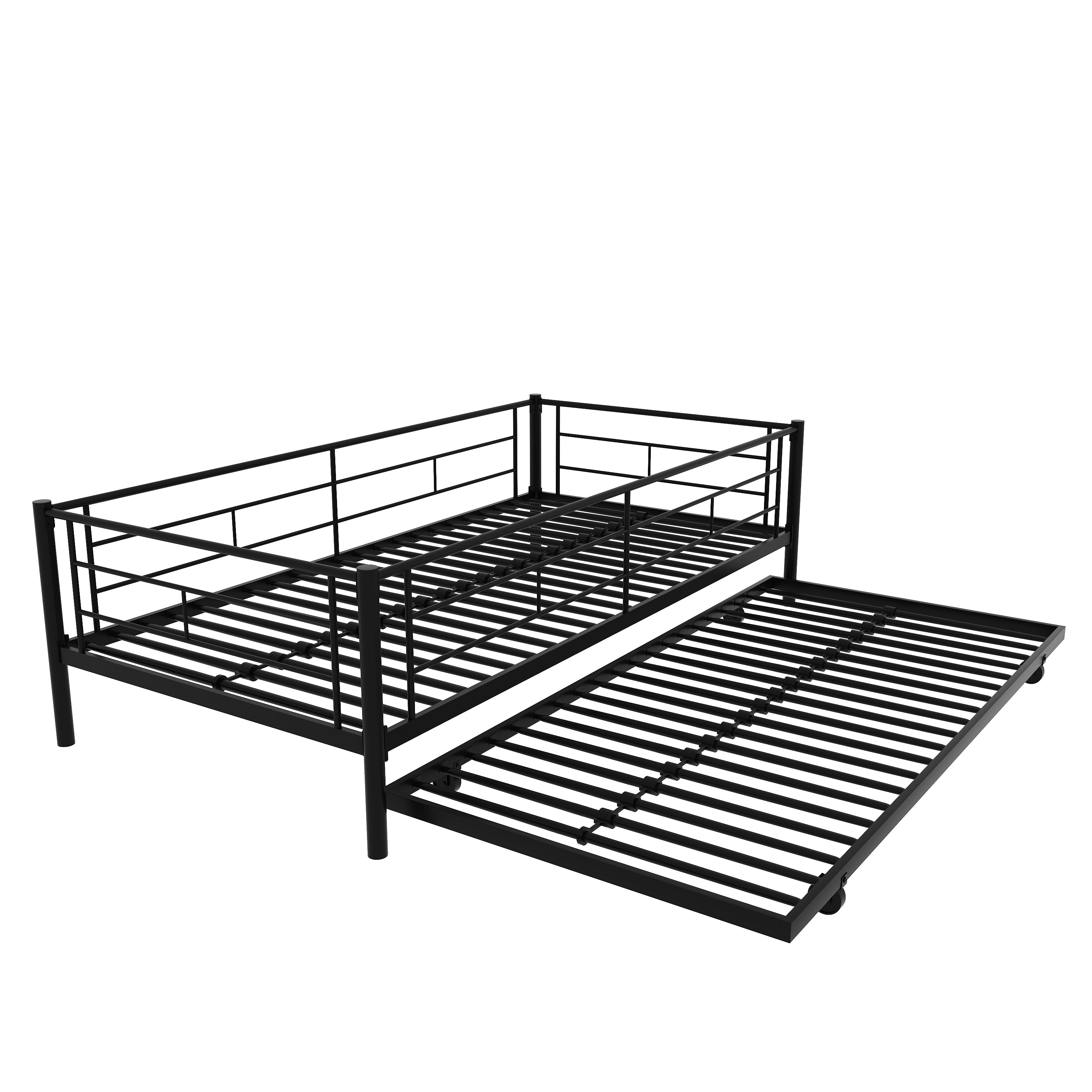 Twin Over Twin Metal Bunk Bed Frame with Trundle（Upgrade reinforcement version）