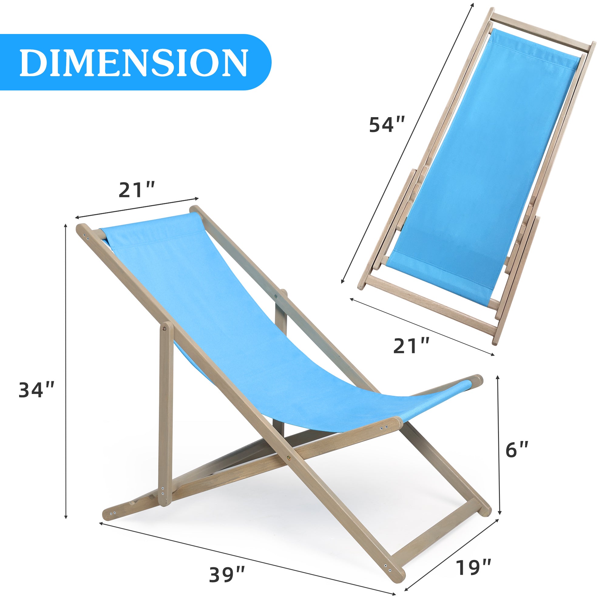 Beach Sling Patio Chair Set of 2,Wooden Folding Outdoor Chairs for Outside 3 Level Height Adjustable, Portable Reclining Beach C