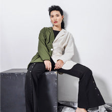 Striped longline belted blazer – green