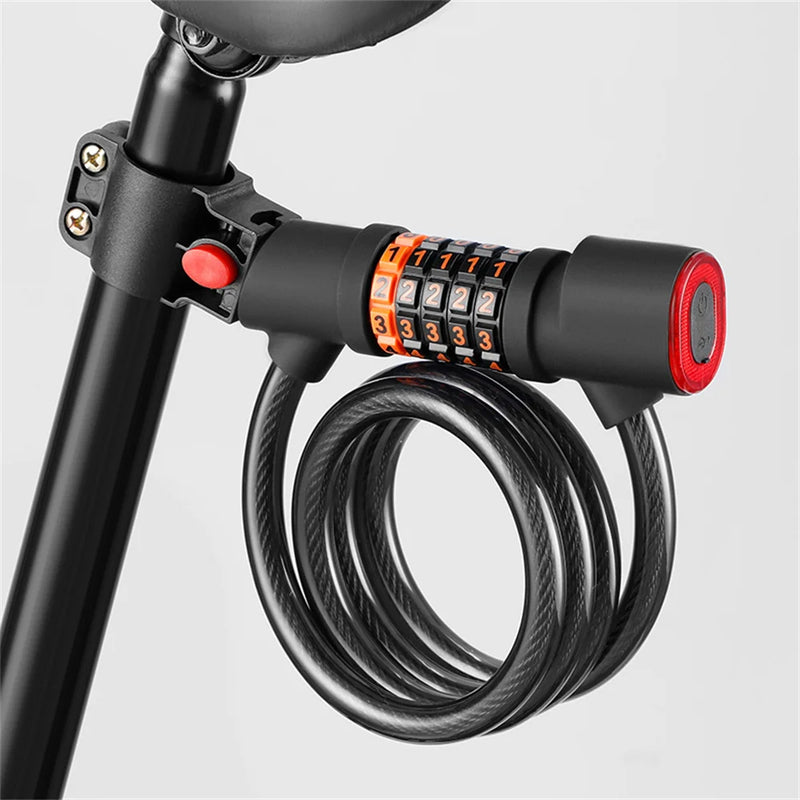 1.2M/1.8M Bike Lock Anti-theft 5 Digit Combination Password Security Lock With LED Light MTB Road Bike Steel Cable Bicycle Lock