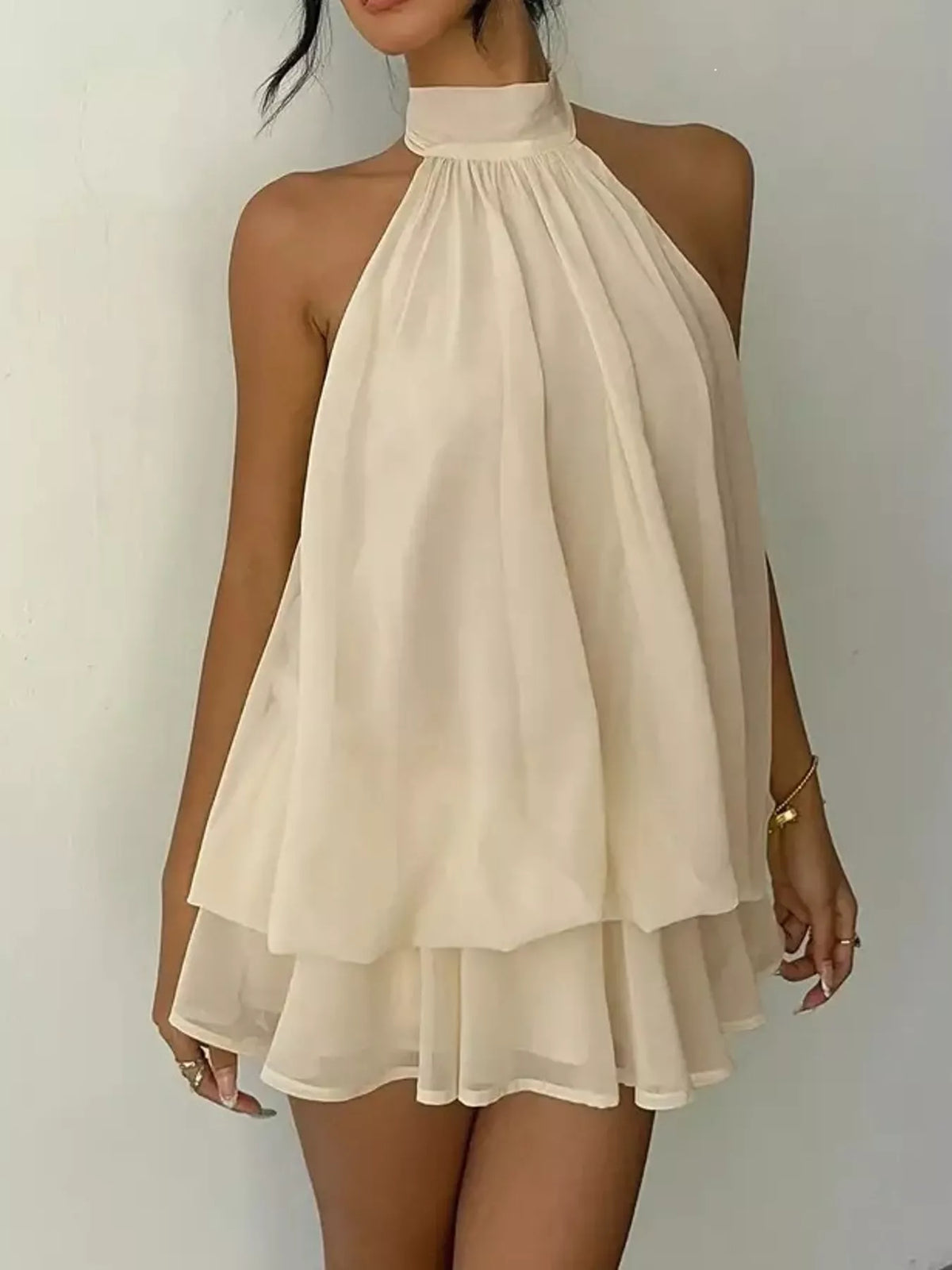 Ruched halter mini dress