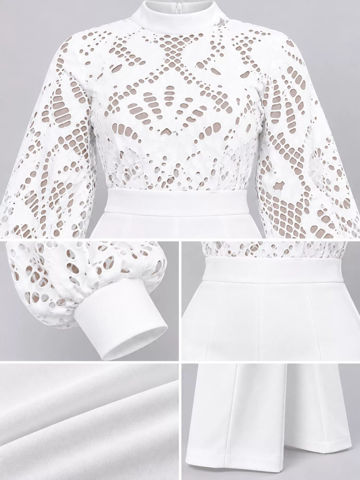 Lace lantern-sleeve jumpsuit