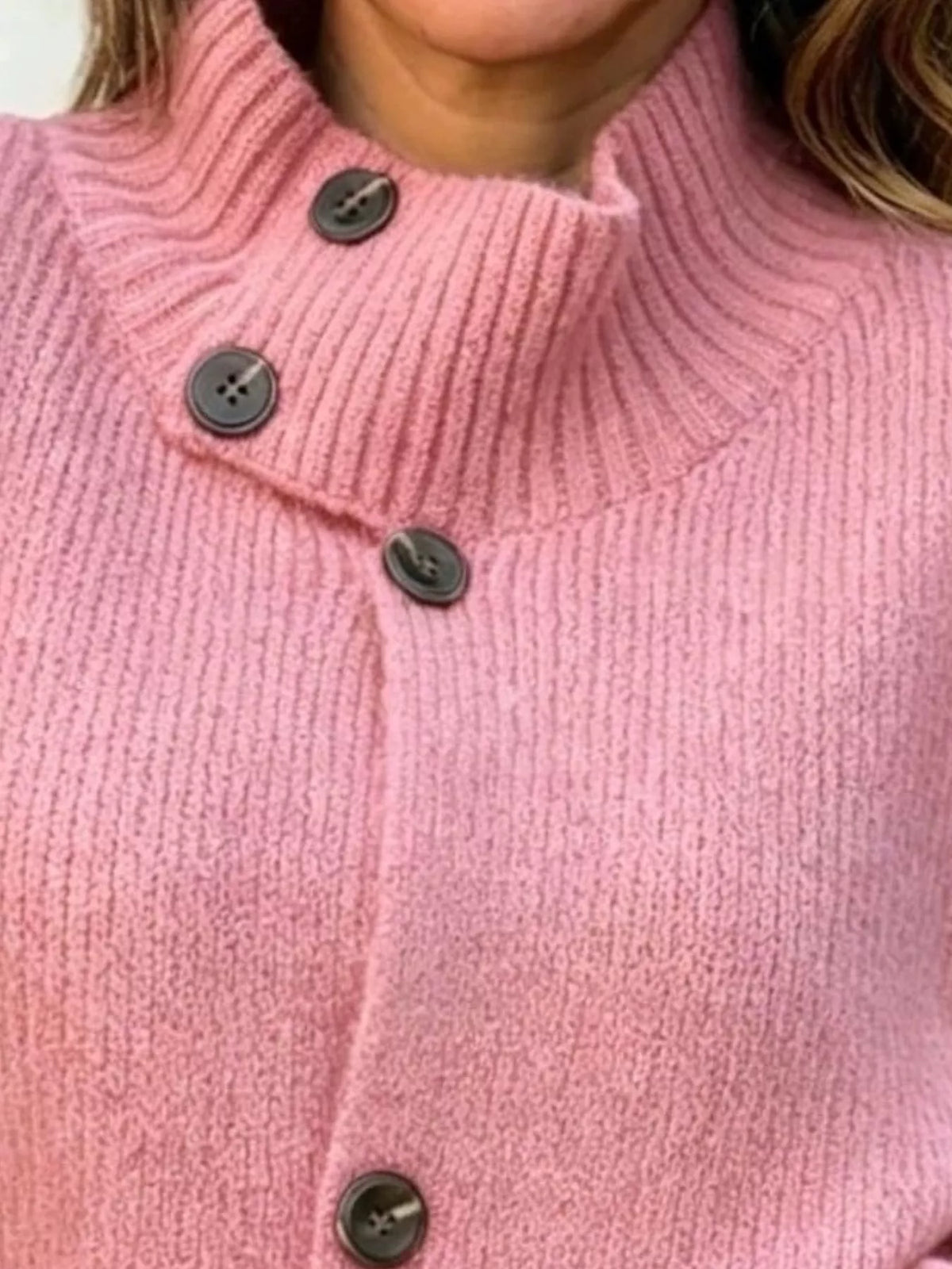 Mock-neck button cardigan