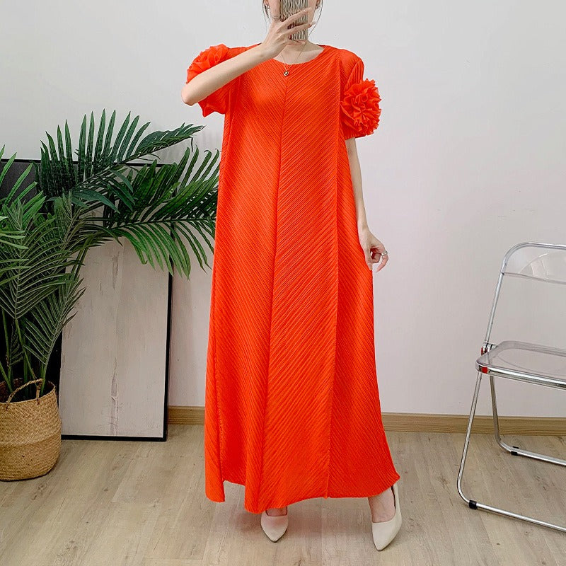 Wrinkle plate flower dress hand cranked flower pressed pleated long skirt