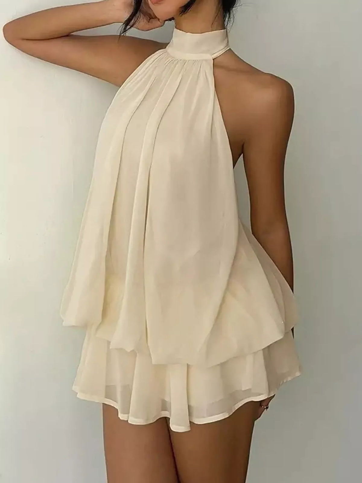 Ruched halter mini dress