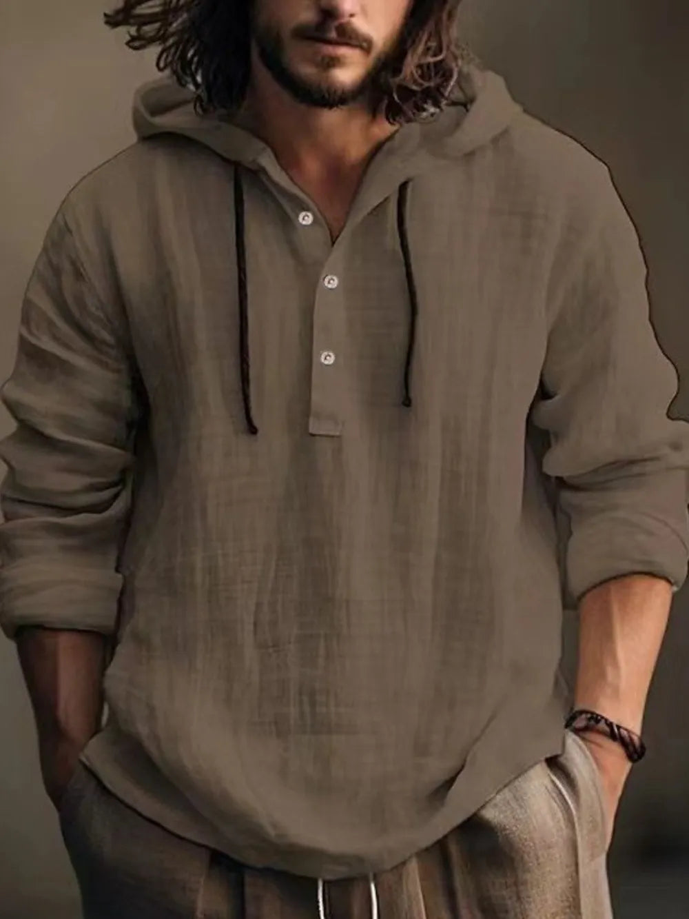 Half-button hoodie – coffee brown